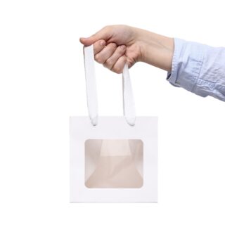 ГИФТ, пакет подарочный с окном, крафт, 15х15х15 см, белый