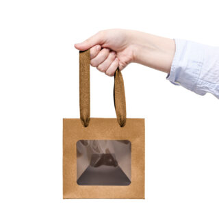 ГИФТ, пакет подарочный с окном, крафт, 15х15х15 см, бежевый