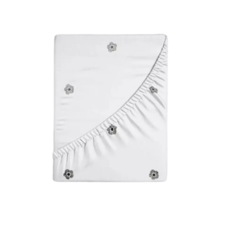 ЙЕРРНА, простыня на резинке, 160х200см, принт цветки, белый, перкаль