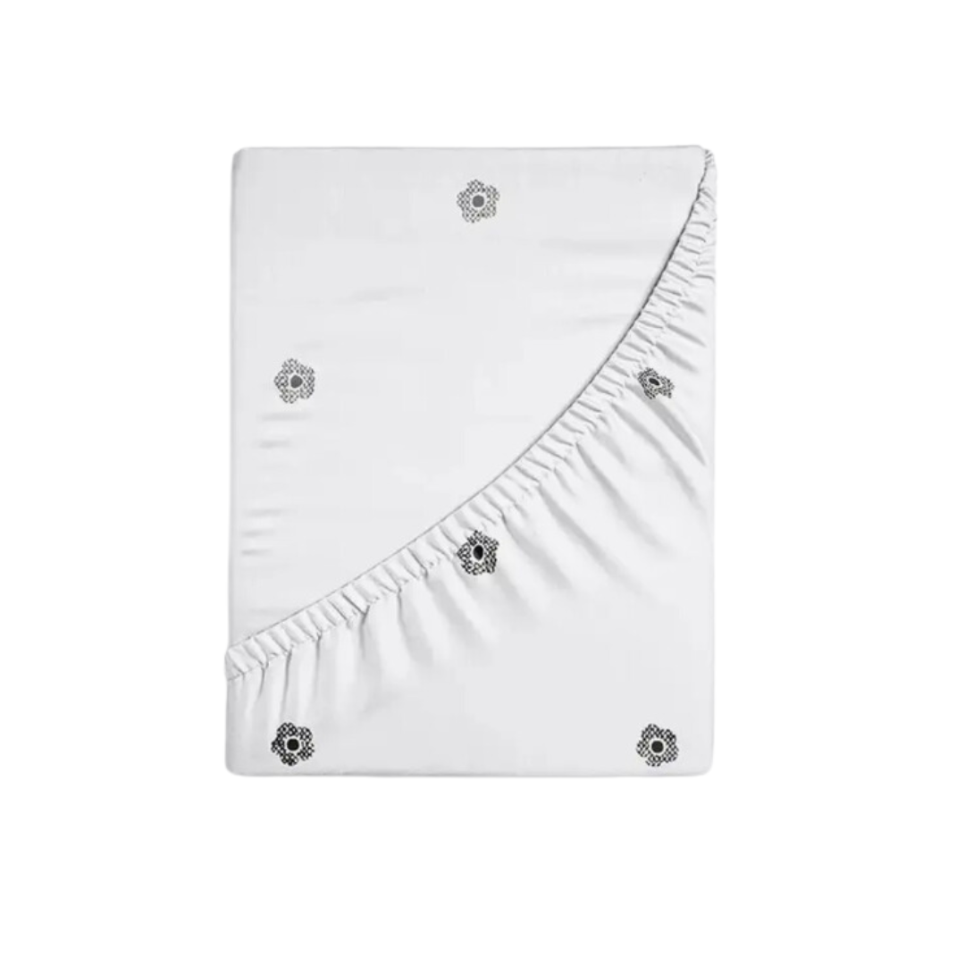 ЙЕРРНА, простыня на резинке, 160х200см, принт цветки, белый, перкаль ЙЕРРНА, простыня на резинке, 160х200см, принт цветки, белый, перкаль