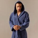 РИВЬЕРА, халат махровый с капюшоном, мужской, р 44, синий