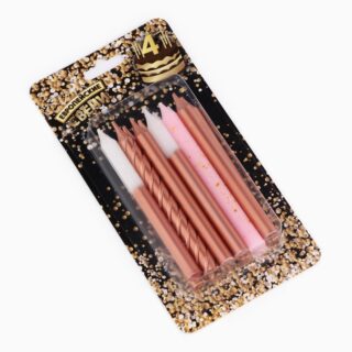 ПРАЗДНИК, набор свечей для торта, 12 шт, 8 см, розовый металлик