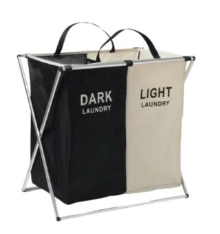 ЛАУНДРИ, корзина для белья, складная, 110 л, черный/бежевый