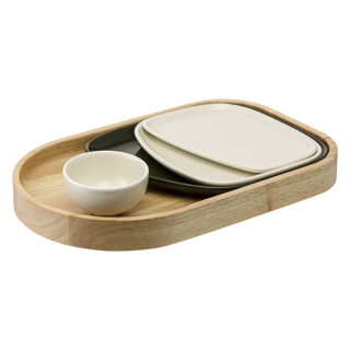 СОРРЕНТО, набор тарелок сервировочных, 4 шт, на деревянном подносе