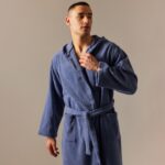 РИВЬЕРА, халат махровый с капюшоном, мужской, р 44, синий