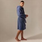 РИВЬЕРА, халат махровый с капюшоном, мужской, р 44, синий