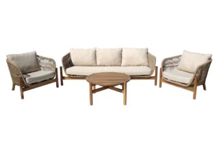 РИЧЧИ МАКС, набор садовой мебели, диван 3-местный, 2 кресла и столик, серый/натуральный