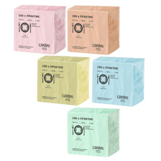 ПРАКТИК, салфетки бумажные однослойные, 22х22 см, 100 шт, цветные