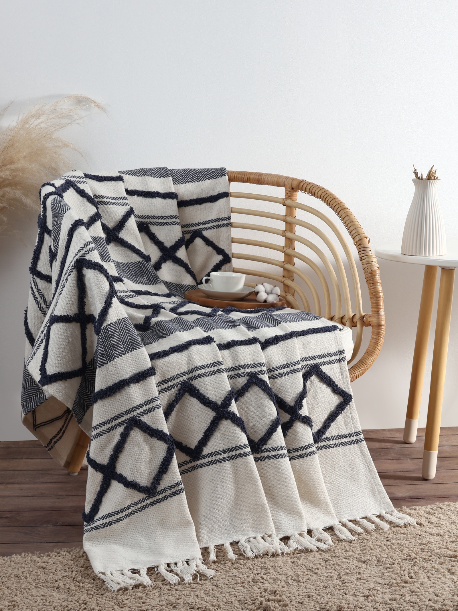 ТАФФТИНГ, плед, 125х150 см, хлопок, серый/белый ТАФФТИНГ, плед, 125х150 см, хлопок, серый/белый